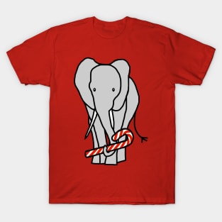 Christmas Elephant holding Candy Cane T-Shirt